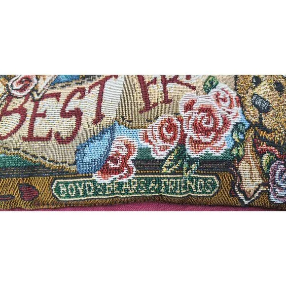 Vintage Boyds Bears Best Friends Tapestry Pillow Teddy Bears Floral Roses Throw - Picture 2 of 6